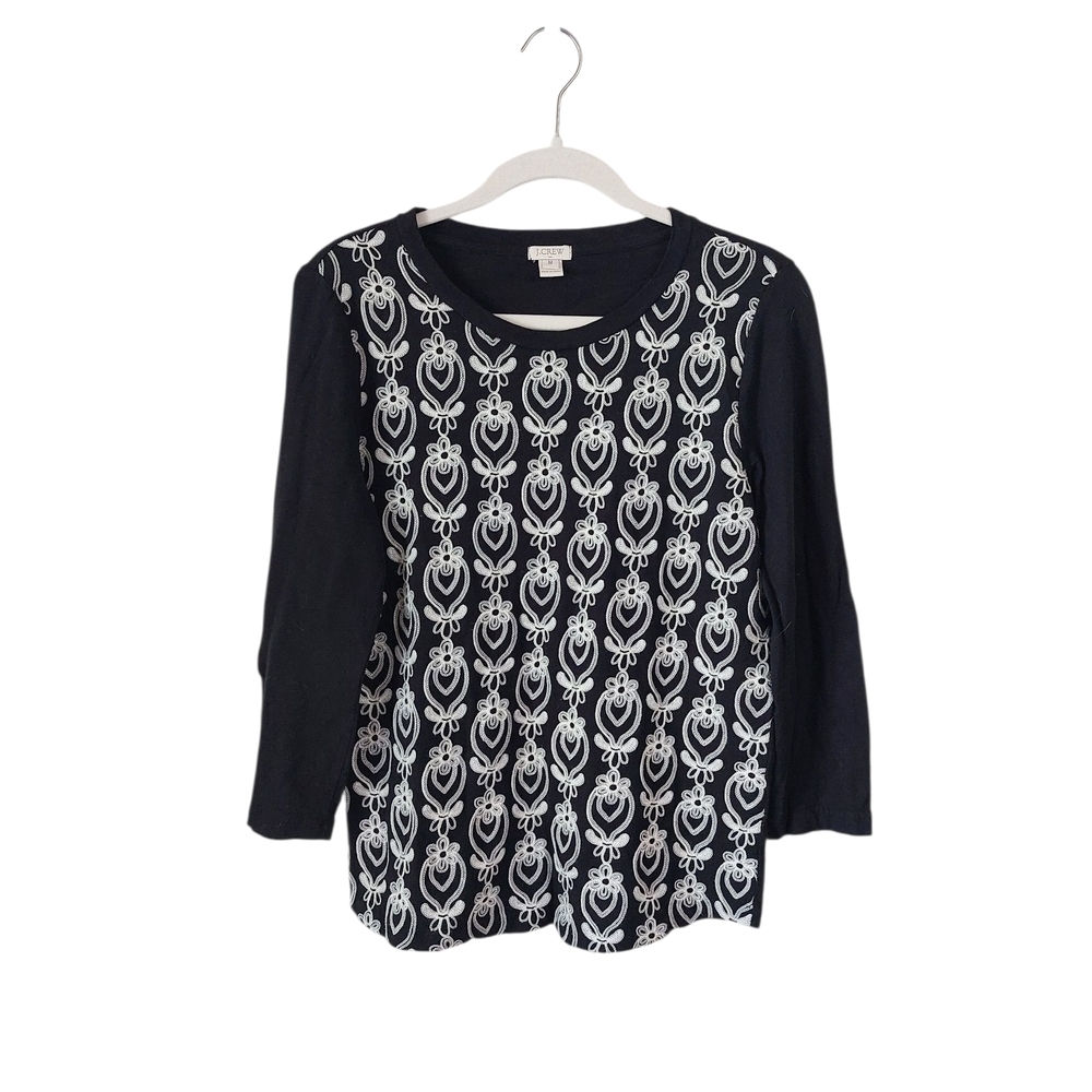 J. Crew Factory Black and White Patterned Long Sleeve Tee